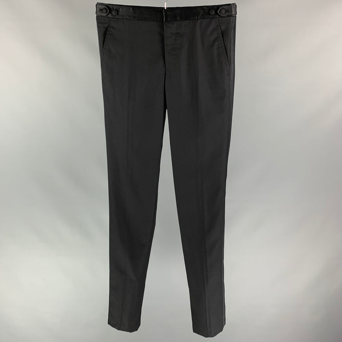 GIVENCHY Size 32 Black Wool Side Tabs Tuxedo Dress Pants