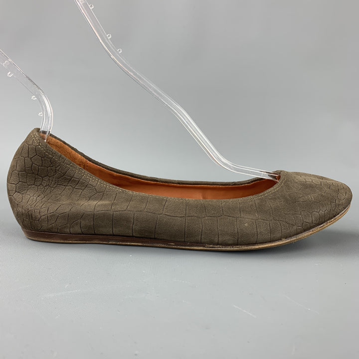 LANVIN Size 8 Taupe Suede Goat Ballerina Flats