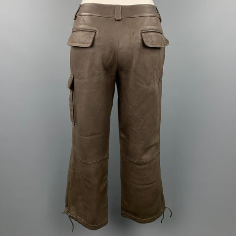 PRANDINA Talla 6 Pantalones casuales recortados con cordón de cuero color topo
