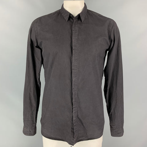 THE VIRIDI-ANNE Size 44 Black Cotton Hidden Buttons Long Sleeve Shirt