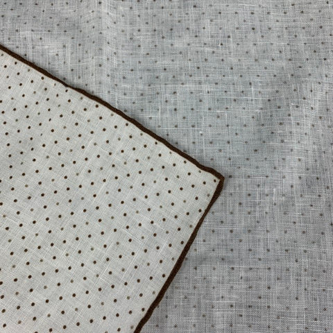 BRUNELLO CUCINELLI Pochette de costume en coton et soie à pois marron crème