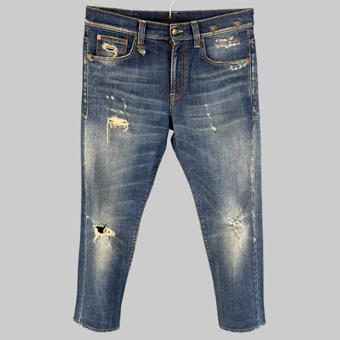 R13 Size 31 Blue Distressed Cotton Contrast Stitch Skate Jeans