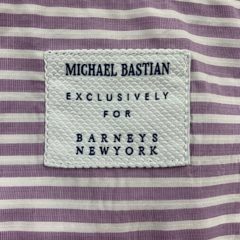 MICHAEL BASTIAN Size L White & Purple Stripe Cotton Button Up Long Sleeve Shirt