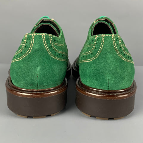 DONALD J PLINER Size 8.5 Green Perforated Suede Wingtip Lace Up Shoes