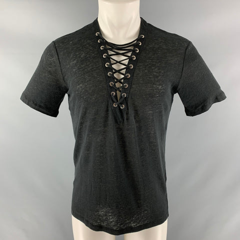 IRO Size XS Black Solid Linen Crew-Neck T-shirt