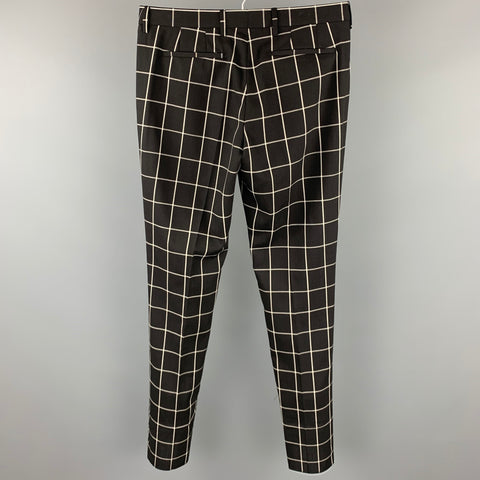 PAUL SMITH Size 32 Black & White Window Pane Wool Zip Fly Dress Pants