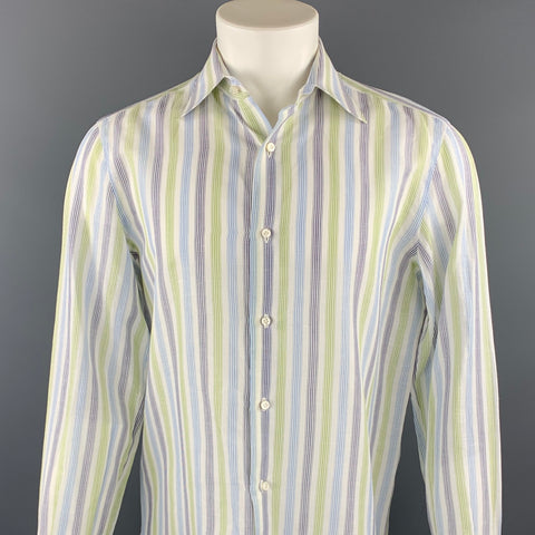 ISAIA Size M Navy & Green Plaid Cotton Button Up Long Sleeve Shirt