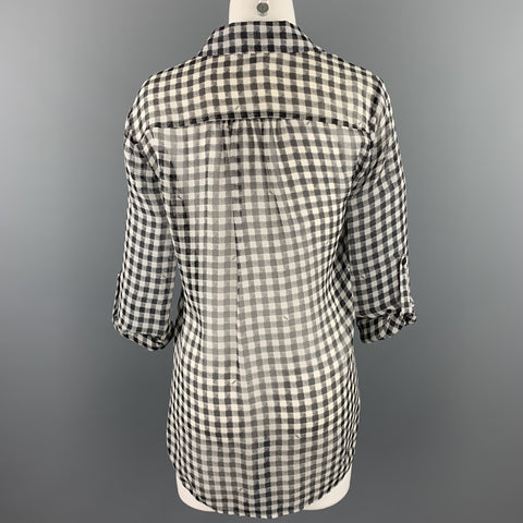 DIANE VON FURSTENBERG Talla 4 Blusa de seda a cuadros en blanco y negro