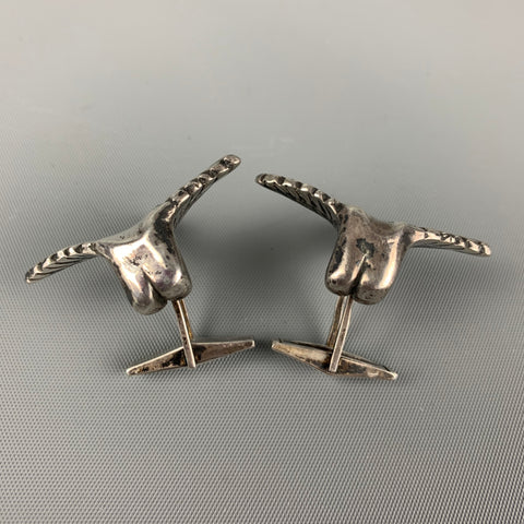Boutons de manchette en métal argenté sterling VINTAGE