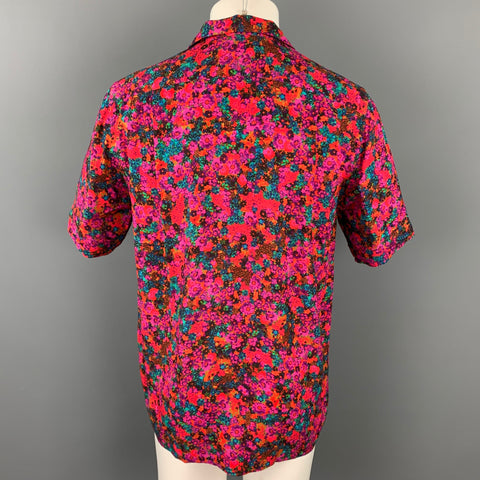 DRIES VAN NOTEN S/S 20 Size M Fuchsia & Green Floral Viscose Camp Short Sleeve Shirt