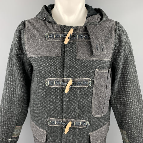 KAPITAL Size M Charcoal Woven Cotton Hooded Toggle Closure Coat