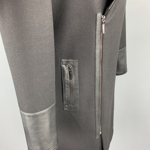 ROYGBM Size 40 Black Wool & Leather Asymmetrical Zip Biker Coat
