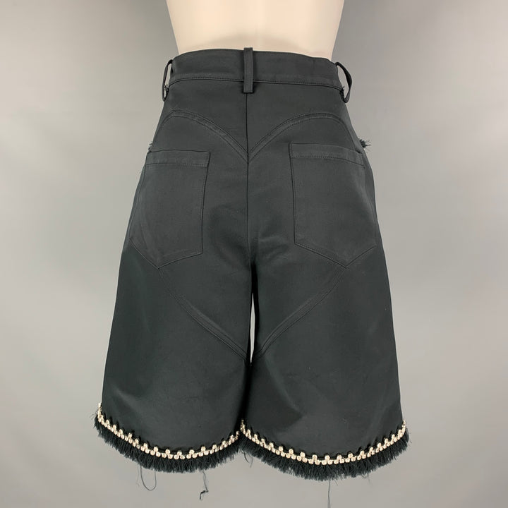 AREA Taille 8 Short en polyester noir avec braguette zippée et perles