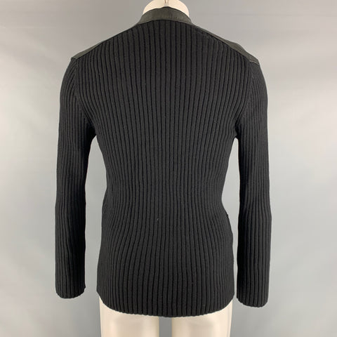 LANVIN Size 40 Black Ribbed Knit Wool Blend Zip Up Jacket