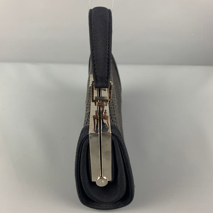GIORGIO ARMANI Black Woven Taffeta Leather Clutch Bag