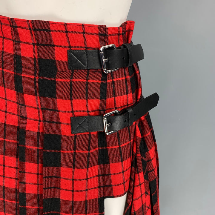 MONSE Size 0 Red Black Plaid Wool Skirt