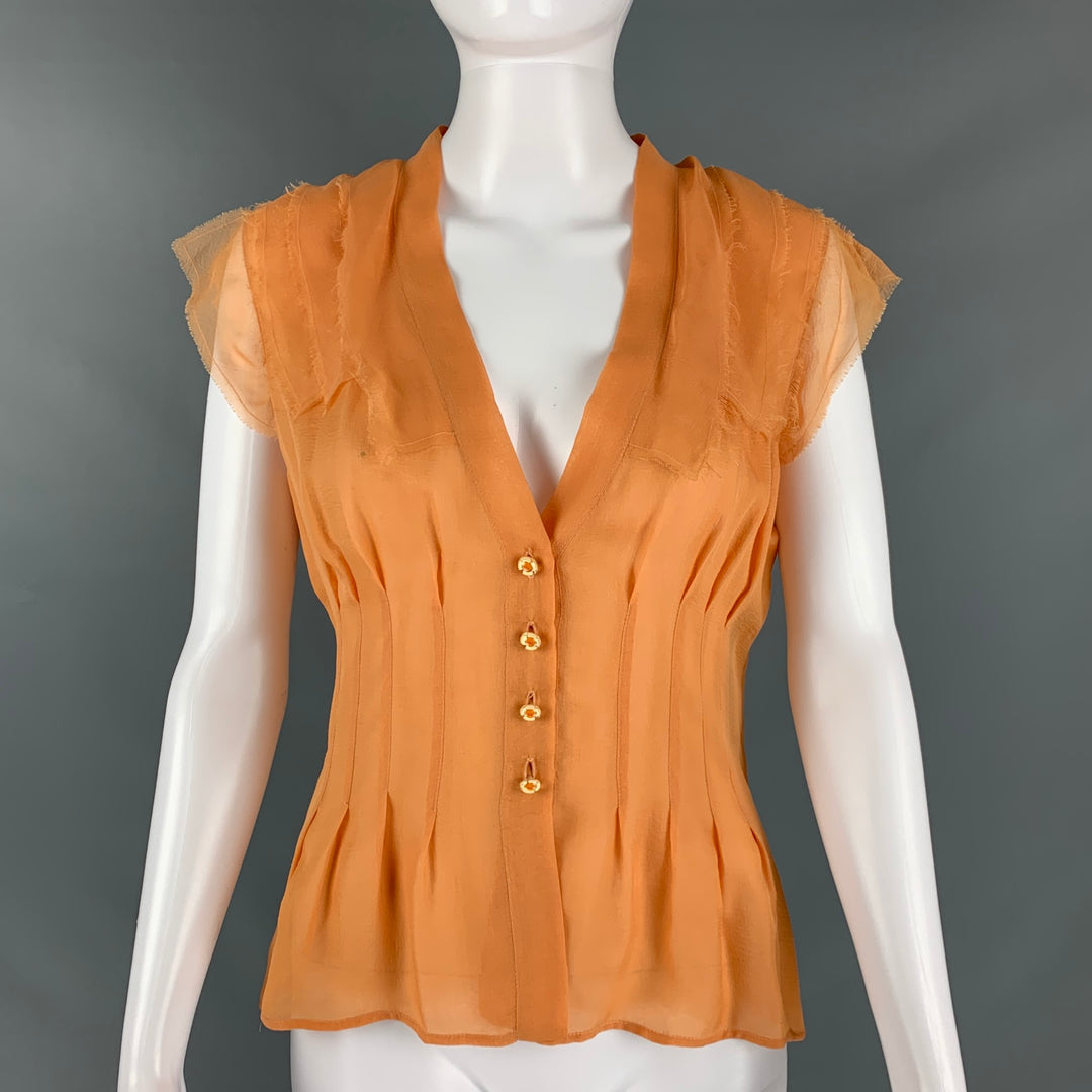 CHANEL P23066V12596 Size 8 Orange Silk Pleated Sleeveless Dress Top – Sui  Generis Designer Consignment