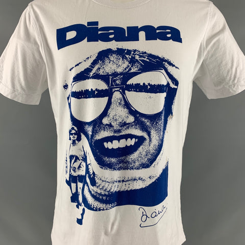 HUMAN BY NATURE Size M White Blue Graphic Jersey T-shirt