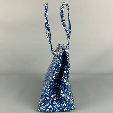 ROBERTO CAVALLI Blue White Floral Tote Handbag