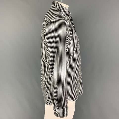 BEAMS PLUS Size L Black White Checkered Cotton Long Sleeve Shirt