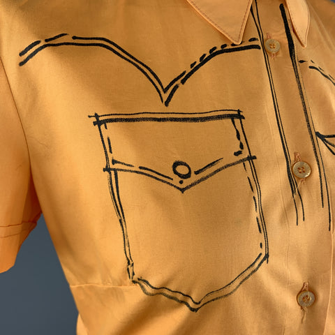 MOSCHINO JEANS Size 12 Orange Cotton Western Sketch Print Shourt Sleeve Blouse