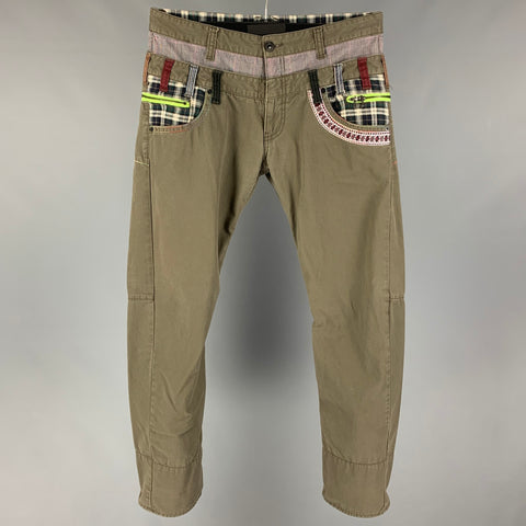 EXPLOSION Talla XL Pantalones casuales de algodón con patchwork verde oliva