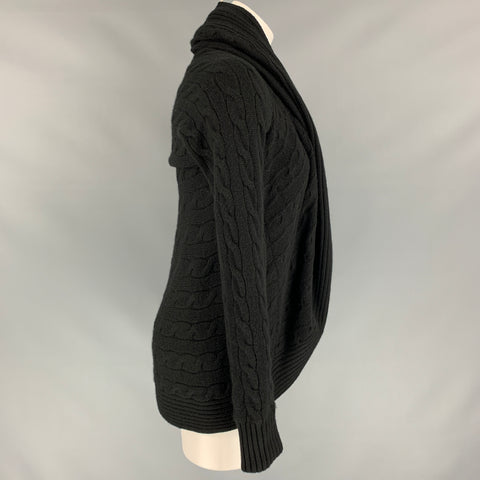 RALPH LAUREN Black Label Taille S Noir Câble Tricot Cachemire Col Châle Cardigan