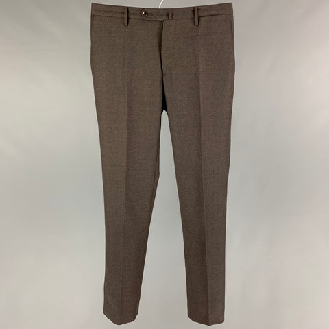 INCOTEX Size 30 Brown Wool Flat Front Dress Pants