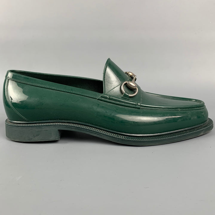 GUCCI Size 8 Green Rubber Horsebit Slip On Loafers