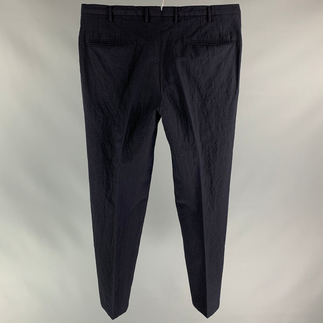 INCOTEX Size 36 Navy Wrinkled Icewool / Linen Slim Fit Dress Pants