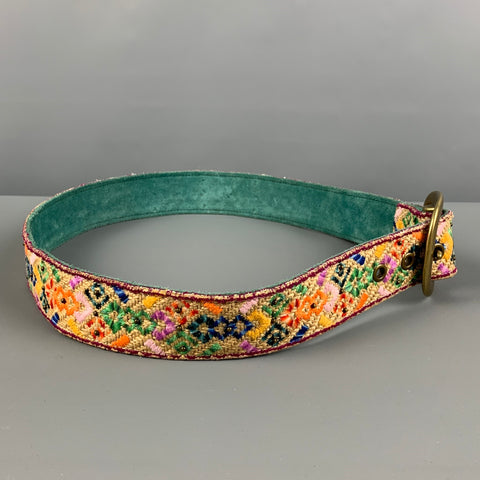 VINTAGE Taille 36 Ceinture de tissus mélangés brodés multicolores