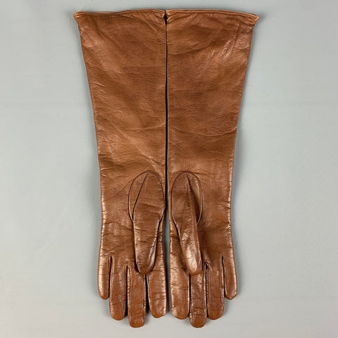 MADOVA Size 6.5 Light Brown Leather Cashmere Gloves