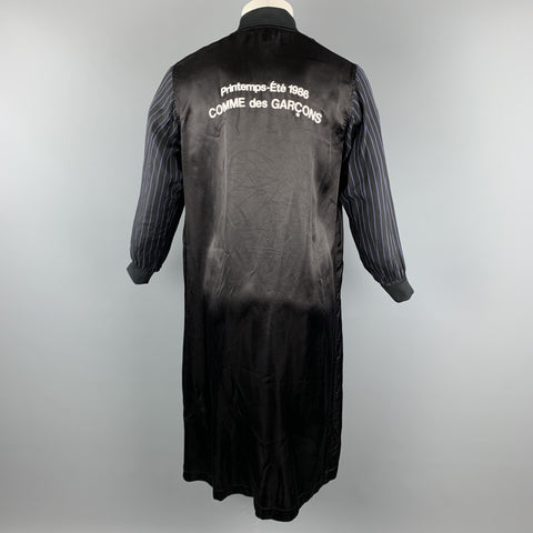 COMME des GARCONS Size S Black Mixed Fabrics Lightweight Graphic Patch Pockets Buttoned Cupro Coat
