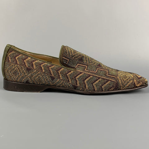 DONALD J PLINER Size 9.5 Brown & Gold Beaded Leather Slip On Loafers