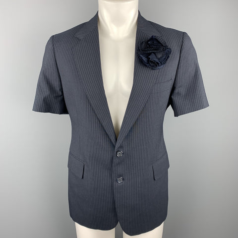 VINTAGE Taille 40 Manteau de sport à revers cranté à fines rayures marine