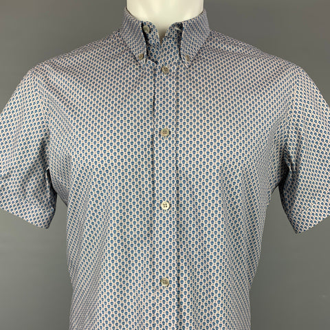 ALEXANDER MCQUEEN Size M Blue & Grey Skull Cotton Button Down Short Sleeve Shirt