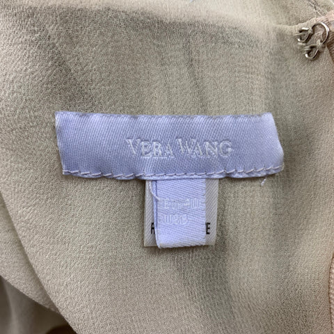 VERA WANG Vestido de cóctel con tirantes finos acanalados de seda musgo talla 6