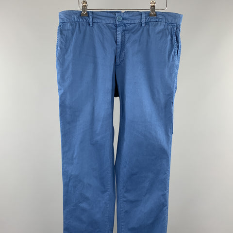 LANVIN Size 34 Blue Solid Cotton Zip Fly Casual Pants