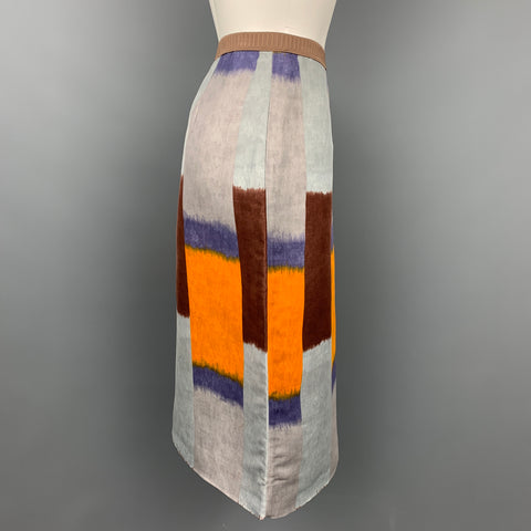 MARNI Size 10 Blue & Multi-Color Silk / Linen A-Line Skirt