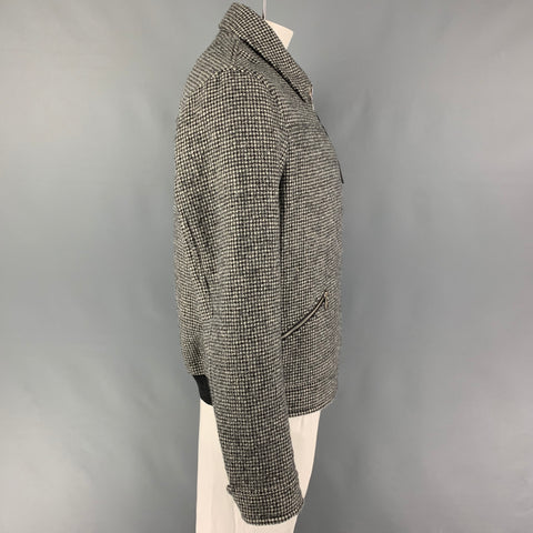 LANVIN Size 44 Black White Houndstooth Virgin Wool  Zip Up Jacket