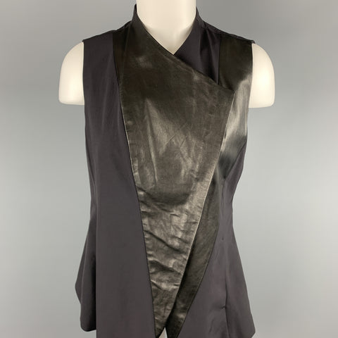 DEMOO PARKCHOONMO Size M Black Leather Panel Asymmetrical Zip Vest