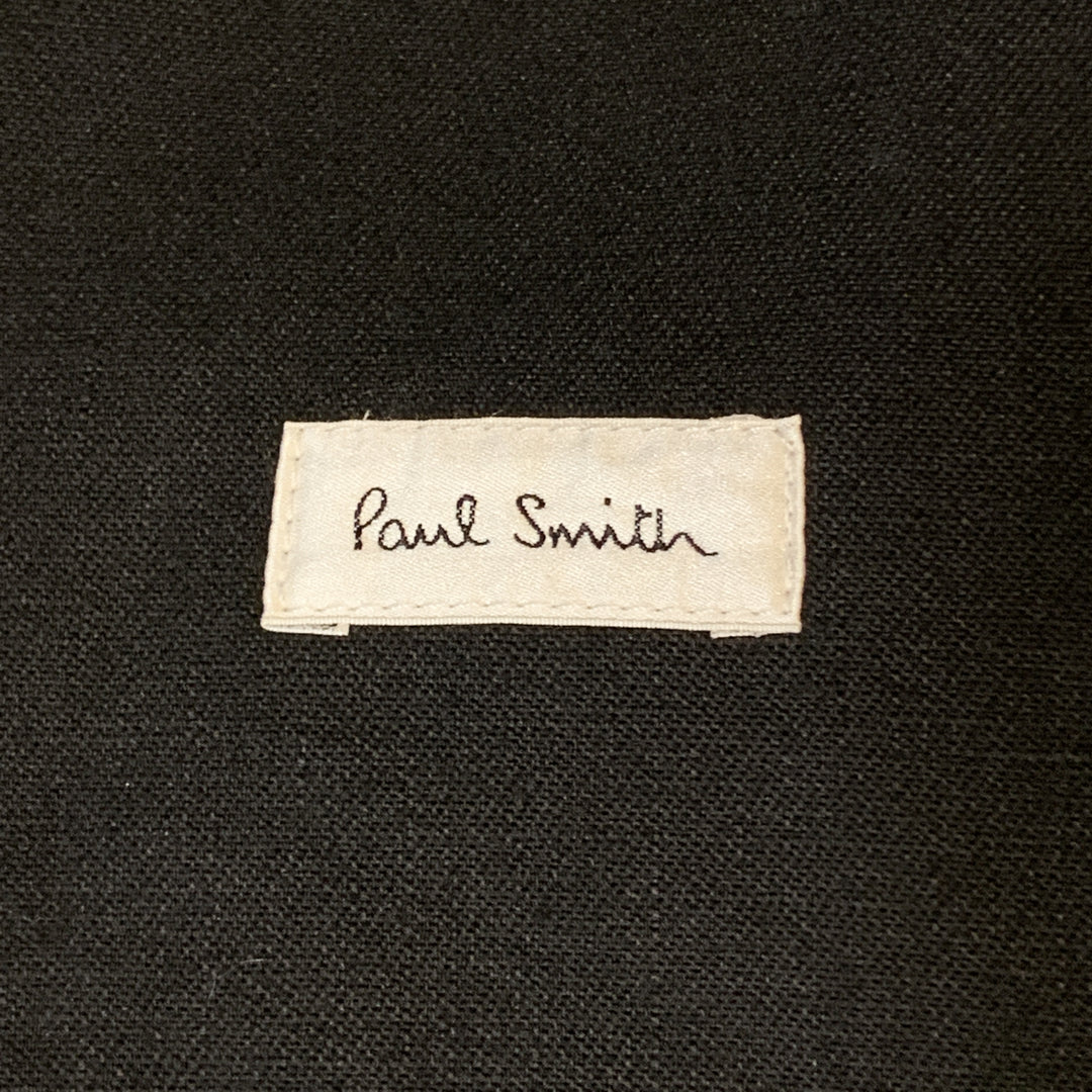 PAUL SMITH Talla L Abrigo deportivo negro de lino / lana con solapa de muesca