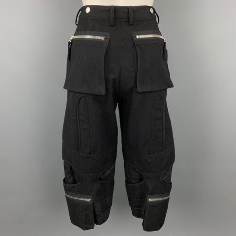 DRIES VAN NOTEN Size 4 Black Wool / Cotton Cropped Belted Casual Pants