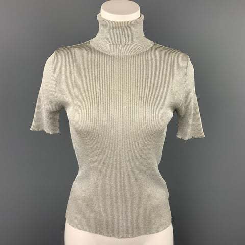 EVENEMENT Taille M Argent Tricoté Côtelé Viscose / Polyester Pull Col Roulé