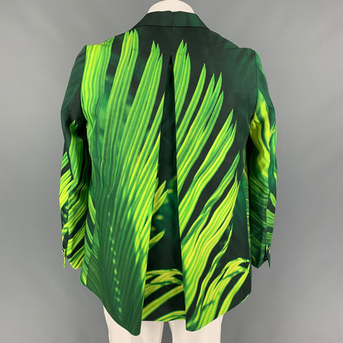 FUMITO GANRYU Taille 44 Manteau de sport à revers cranté imprimé vert jaune