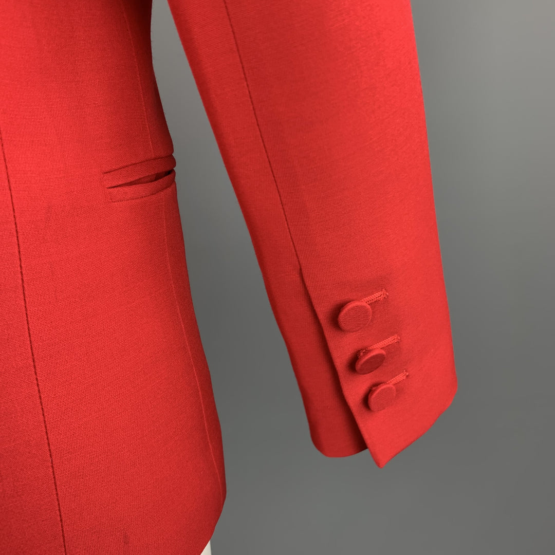 VALENTINO Size 2 Red Silk Wool Peak Lapel Blazer