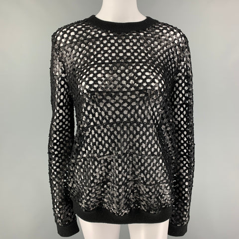TORY BURCH Size XS Black Merino Wool Sequined Crew-Neck Pullover