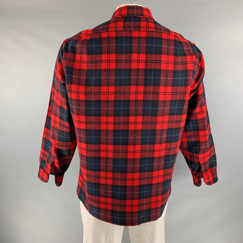 PENDLETON Size L Red Black Plaid Virgin Wool Long Sleeve Shirt