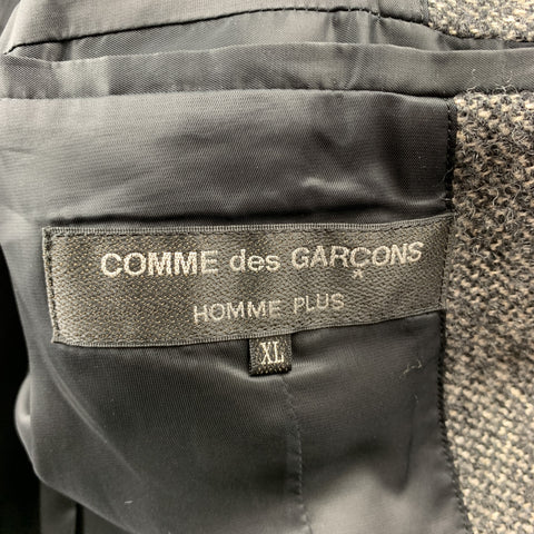 COMME des GARCONS HOMME PLUS Size XL Taupe & Black Tweed Linen / Wool Peak Lapel Coat