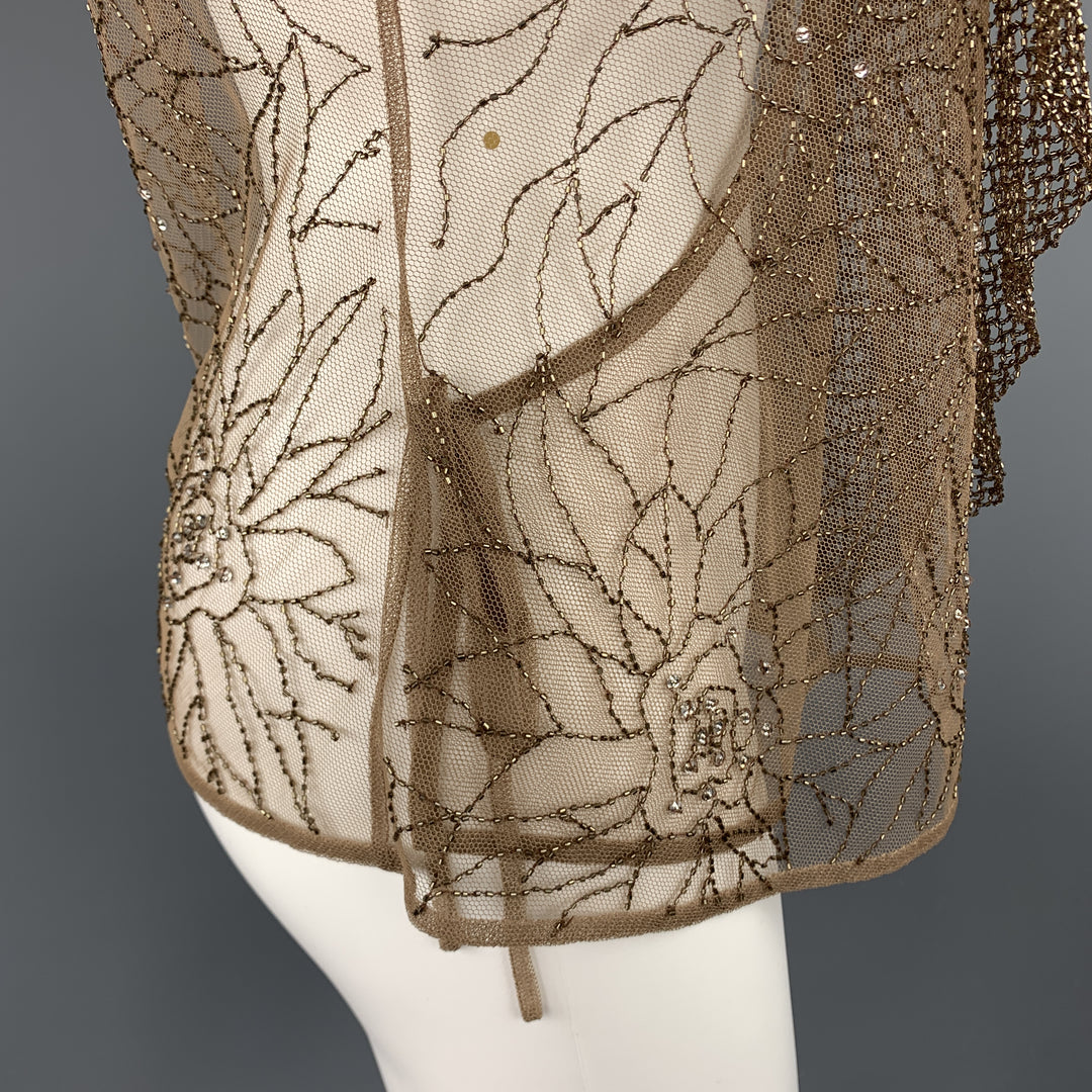 RALPH LAUREN Size 8 Beige Beaded Tulle Wrapped Top